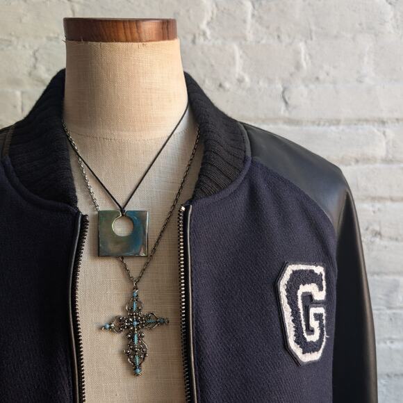 Y2K Vintage Wool Varsity Jacket Faux Leather Bomber Knit Utility Letterman Large - Picture 6 of 12